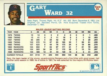 1987 Sportflics #91 Gary Ward Back
