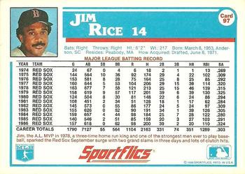 1987 Sportflics #97 Jim Rice Back