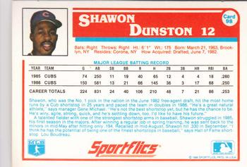 1987 Sportflics #98 Shawon Dunston Back