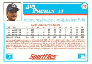 1987 Sportflics #179 Jim Presley Back