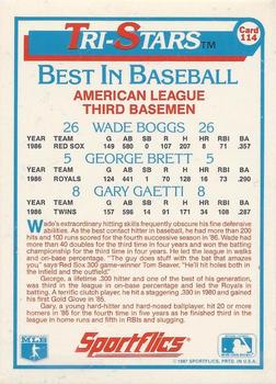 1987 Sportflics #114 Wade Boggs / George Brett / Gary Gaetti Back
