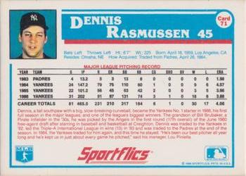1987 Sportflics #71 Dennis Rasmussen Back