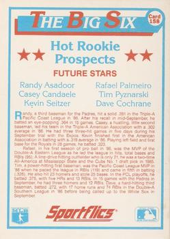 1987 Sportflics #158 Rafael Palmeiro / Kevin Seitzer / Randy Asadoor / Casey Candaele / Tim Pyznarski / Dave Cochrane Back