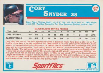 1987 Sportflics #24 Cory Snyder Back