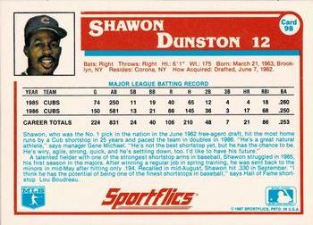 1987 Sportflics #98 Shawon Dunston Back