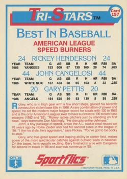 1987 Sportflics #157 Rickey Henderson / John Cangelosi / Gary Pettis Back