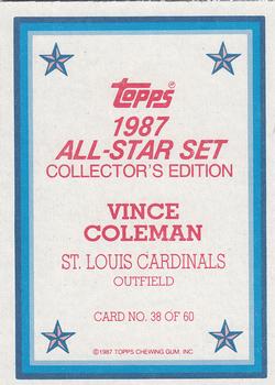 1987 Topps - 1987 All-Star Set Collector's Edition (Glossy Send-Ins) #38 Vince Coleman Back