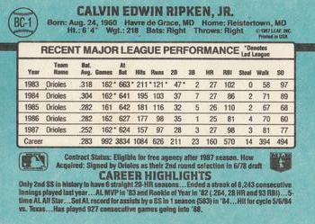 1988 Donruss - Bonus MVPs #BC-1 Cal Ripken Back