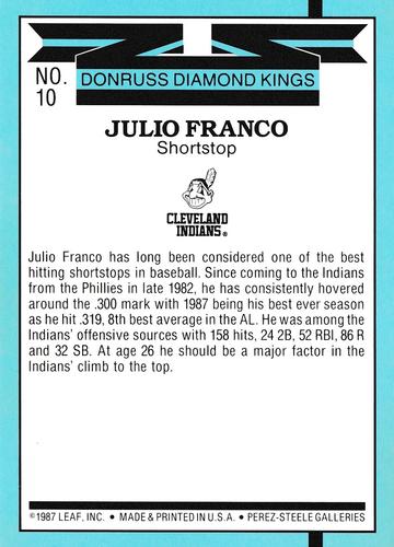 1988 Donruss - Super Diamond Kings #10 Julio Franco Back