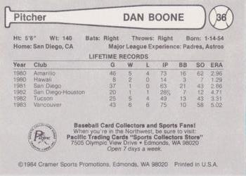1984 Cramer Vancouver Canadians #36 Dan Boone Back