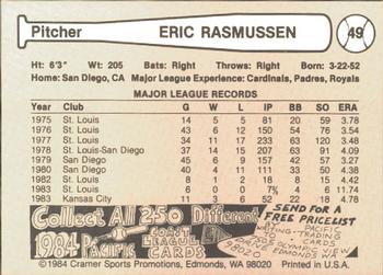 1984 Cramer Tucson Toros #49 Eric Rasmussen Back