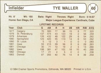 1984 Cramer Tucson Toros #60 Tye Waller Back