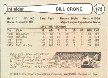 1984 Cramer Salt Lake City Gulls #172 Bill Crone Back