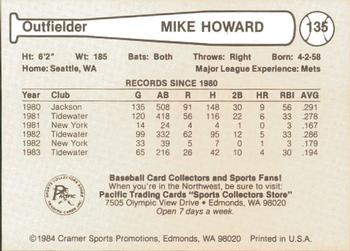1984 Cramer Hawaii Islanders #135 Mike Howard Back