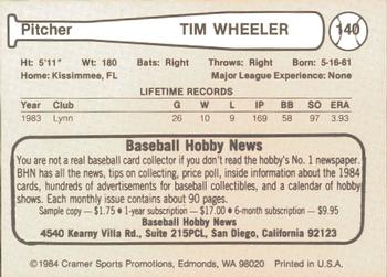 1984 Cramer Hawaii Islanders #140 Tim Wheeler Back