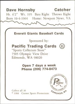 1984 Cramer Everett Giants #11 David Hornsby Back