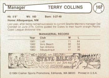 1984 Cramer Albuquerque Dukes #167 Terry Collins Back