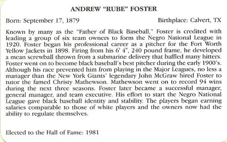 1995 Baseball's Hall of Famers Creating History #NNO Rube Foster Back