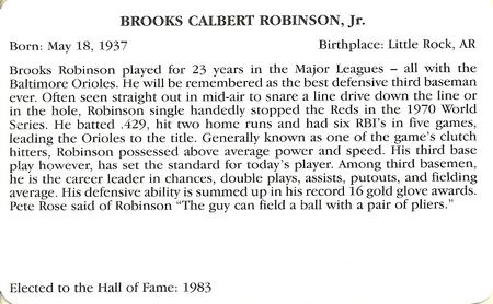1995 Baseball's Hall of Famers Creating History #NNO Brooks Robinson Back