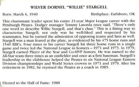 1995 Baseball's Hall of Famers Creating History #NNO Willie Stargell Back