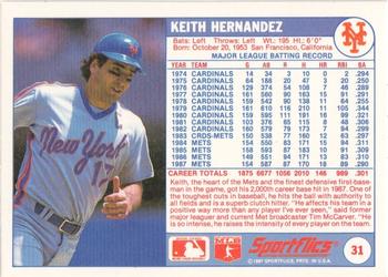 1988 Sportflics #31 Keith Hernandez Back