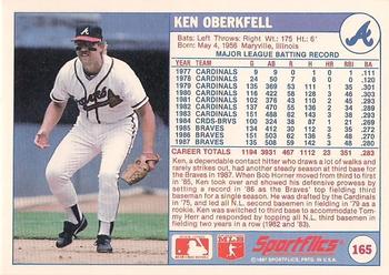 1988 Sportflics #165 Ken Oberkfell Back