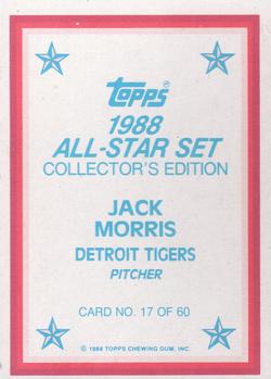 1988 Topps - 1988 All-Star Set Collector's Edition (Glossy Send-Ins) #17 Jack Morris Back