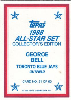 1988 Topps - 1988 All-Star Set Collector's Edition (Glossy Send-Ins) #31 George Bell Back