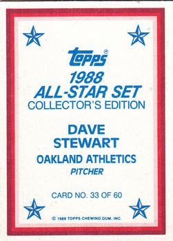 1988 Topps - 1988 All-Star Set Collector's Edition (Glossy Send-Ins) #33 Dave Stewart Back