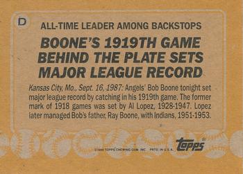 1988 Topps - Wax Box Bottom Panels Singles #D Bob Boone Back