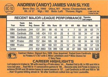 1989 Donruss - Bonus MVP's #BC-10 Andy Van Slyke Back