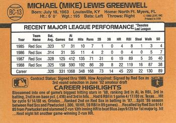 1989 Donruss - Bonus MVP's #BC-13 Mike Greenwell Back
