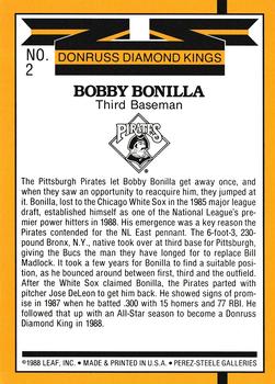 1989 Donruss - Super Diamond Kings #2 Bobby Bonilla Back