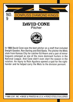 1989 Donruss - Super Diamond Kings #9 David Cone Back