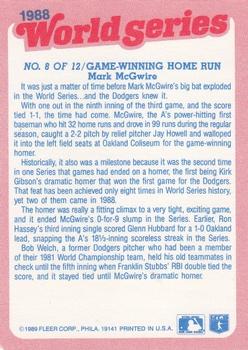 1989 Fleer - World Series #8 Game-Winning Home Run Back