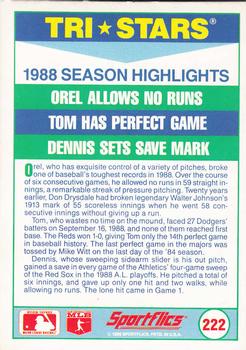 1989 Sportflics #222 Orel Hershiser / Tom Browning / Dennis Eckersley Back