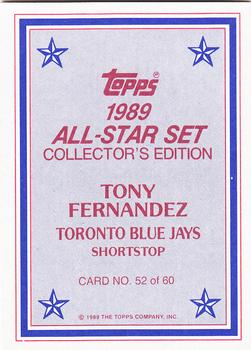 1989 Topps - 1989 All-Star Set Collector's Edition (Glossy Send-Ins) #52 Tony Fernandez Back