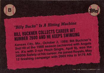 1989 Topps - Wax Box Bottom Panels Singles #B Bill Buckner Back