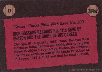 1989 Topps - Wax Box Bottom Panels Singles #D Rich Gossage Back