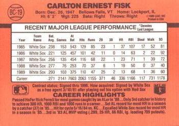 1990 Donruss - Bonus MVP's #BC-19 Carlton Fisk Back