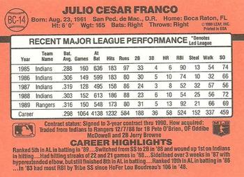 1990 Donruss - Bonus MVP's #BC-14 Julio Franco Back