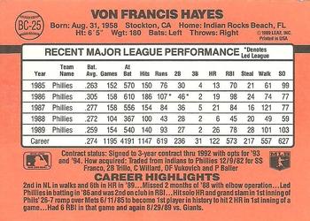1990 Donruss - Bonus MVP's #BC-25 Von Hayes Back