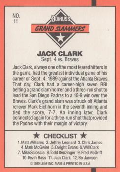 1990 Donruss - Grand Slammers #11 Jack Clark Back