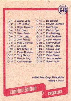 1990 Fleer - Cello / Wax Box Bottom Singles #C-18 St. Louis Cardinals Logo Back