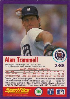 1990 Sportflics #154 Alan Trammell Back