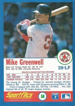 1990 Sportflics #50 Mike Greenwell Back