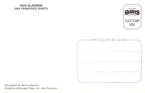 1986 San Francisco Giants Postcards #NNO Dan Gladden Back