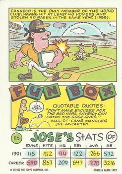 1992 Topps Kids #115 Jose Canseco Back