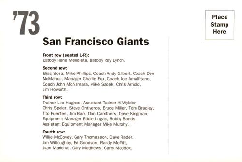 1992 AT&T San Francisco Giants Postcards #NNO 1973 Team Photo Back