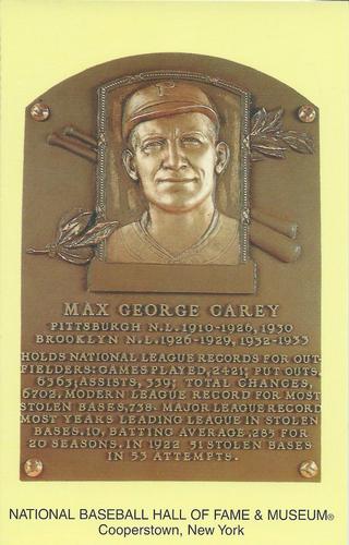 1965-22 Cooperstown Plaque Postcards #NNO Max Carey Front